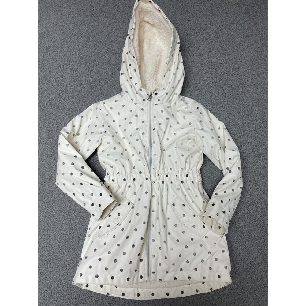 C&C California Girls 5 white Polka Dot‎ Plush Lined Raincoat Jacket with Hood